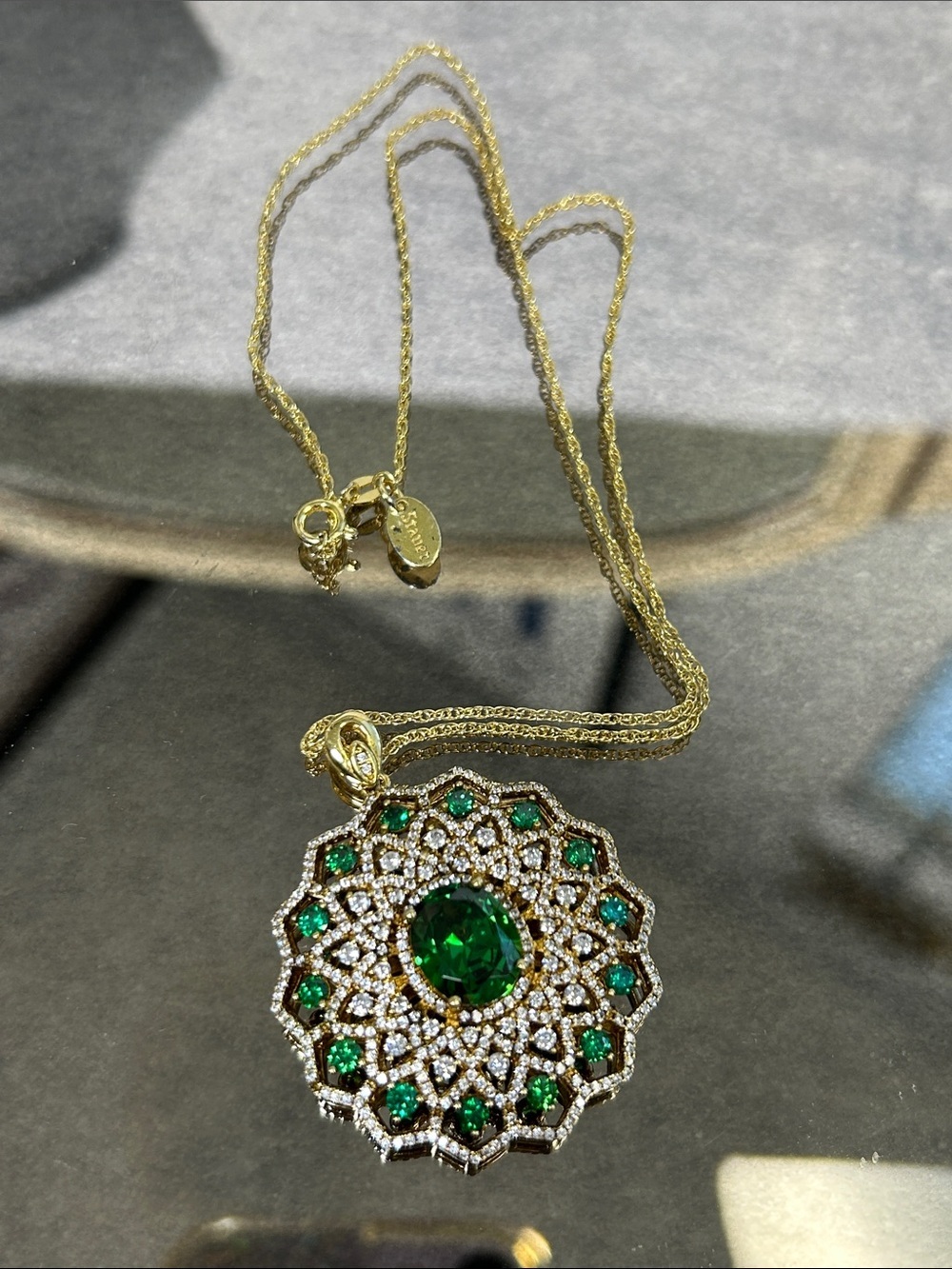 Stauer 925 Gold Plated Emerald Green Crystal Pendant Necklace- See Description